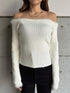 端シャギータイトオフショルニットトップス