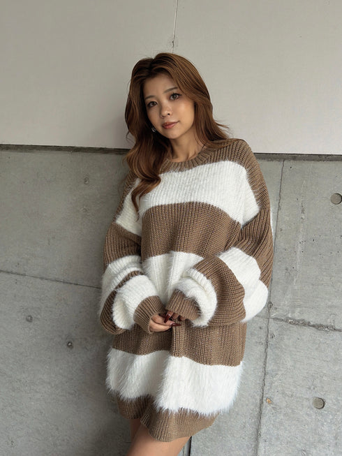 シャギーラメボーダーニットトップス