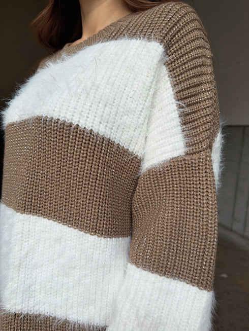 シャギーラメボーダーニットトップス