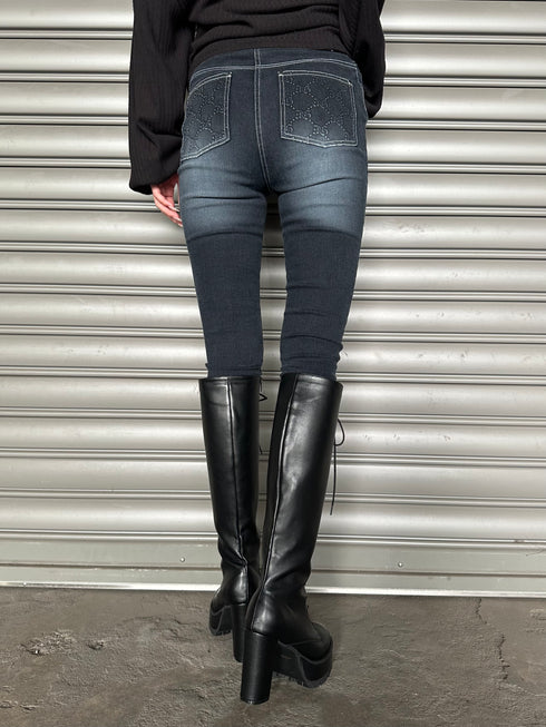 フェイクレザーレースアップロングブーツ