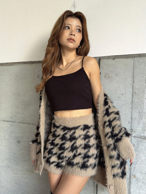 千鳥柄シャギーニットカーディガン