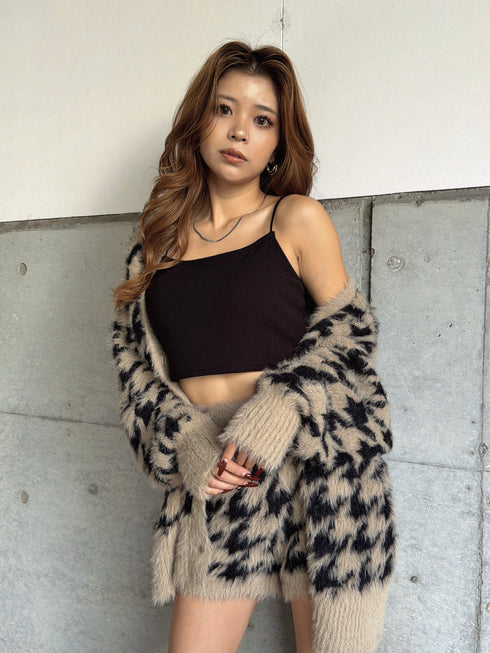 千鳥柄シャギーニットカーディガン