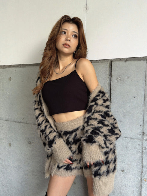 千鳥柄シャギーニットカーディガン