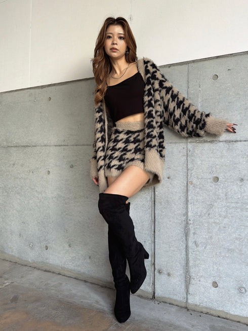 千鳥柄シャギーニットカーディガン