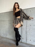 千鳥柄シャギーニットカーディガン