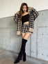 千鳥柄シャギーニットカーディガン