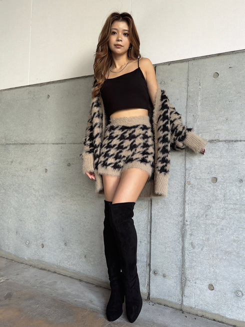 千鳥柄シャギーニットカーディガン