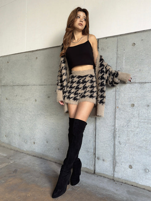 千鳥柄シャギーニットカーディガン