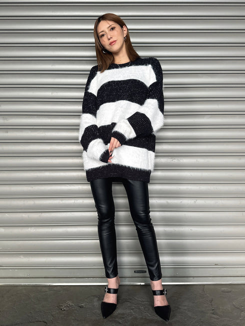 シャギーラメボーダーニットトップス