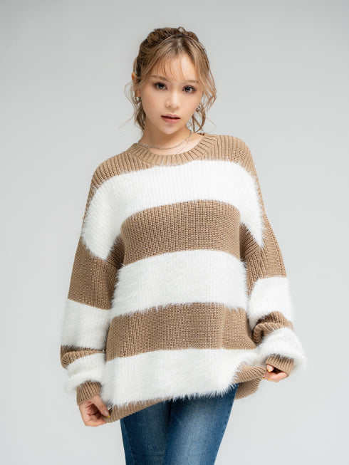 シャギーラメボーダーニットトップス