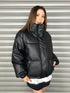 スタンドカラーフェイクレザー中綿ジャケット