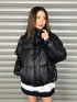 スタンドカラーフェイクレザー中綿ジャケット