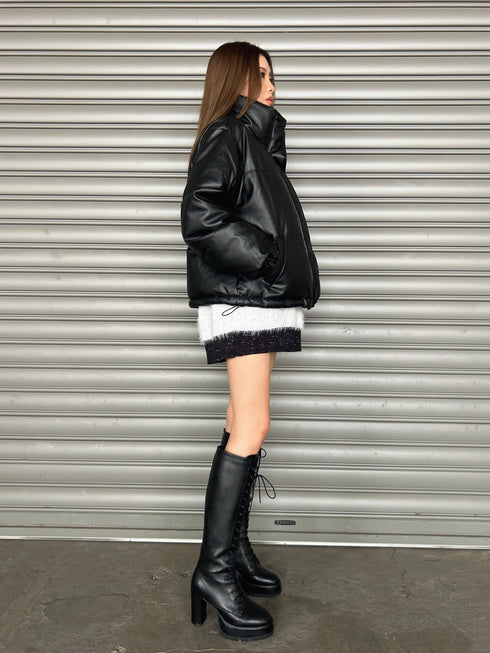 スタンドカラーフェイクレザー中綿ジャケット