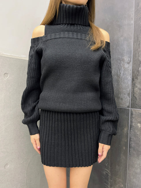 肩開きケーブルミニワンピース