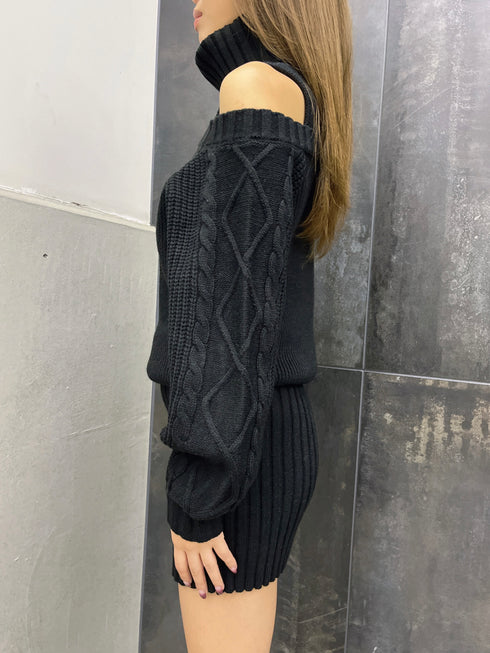 肩開きケーブルミニワンピース