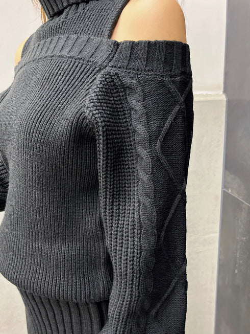 肩開きケーブルミニワンピース