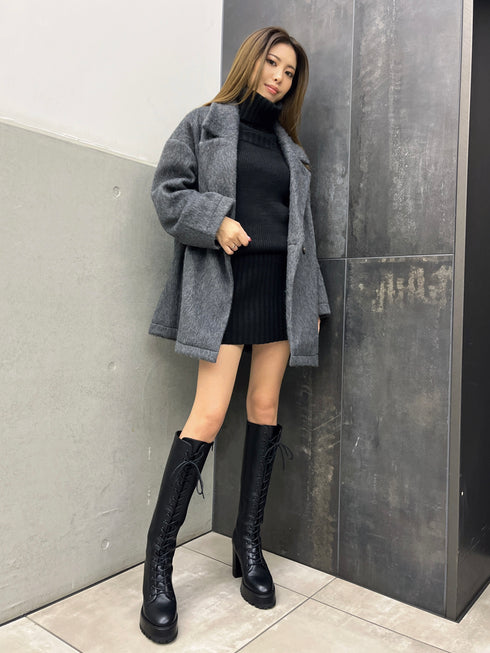 肩開きケーブルミニワンピース