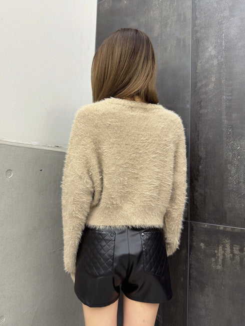 デザインポケットフェイクレザーショートパンツ