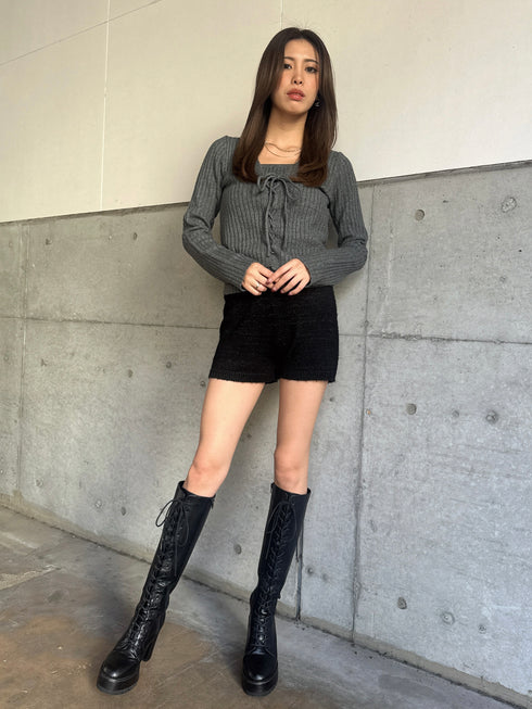 プレート付ラメニットショートパンツ