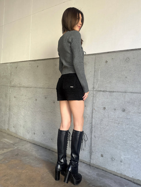 プレート付ラメニットショートパンツ