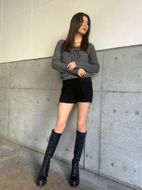 プレート付ラメニットショートパンツ