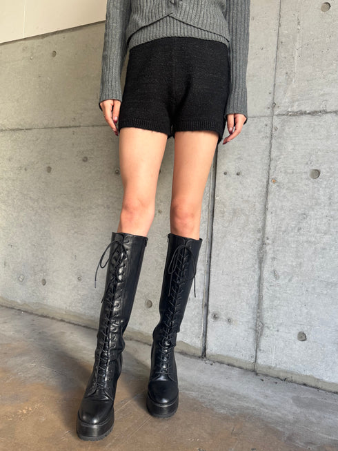 プレート付ラメニットショートパンツ