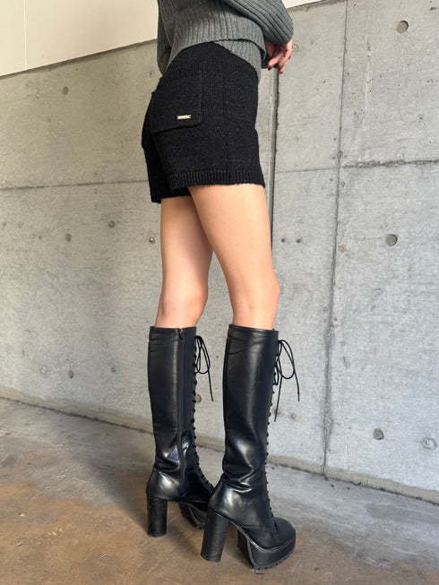 プレート付ラメニットショートパンツ