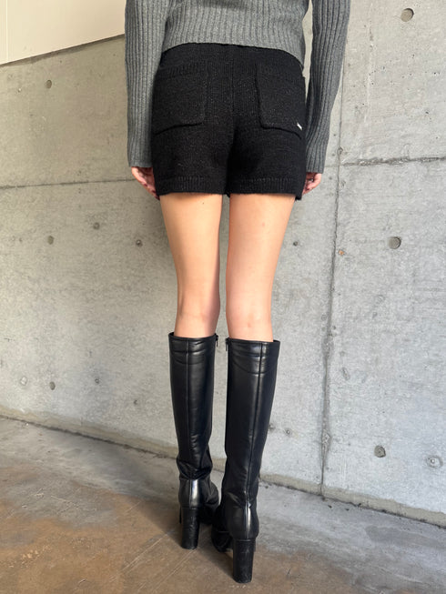 プレート付ラメニットショートパンツ