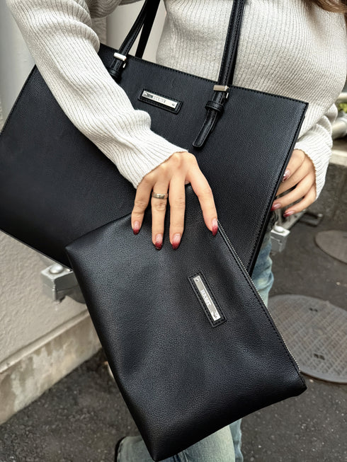 ポーチ付フェイクレザートートバッグ