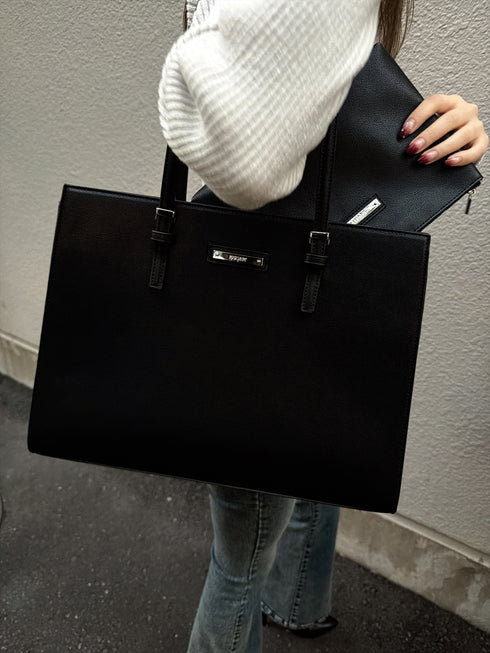 ポーチ付フェイクレザートートバッグ