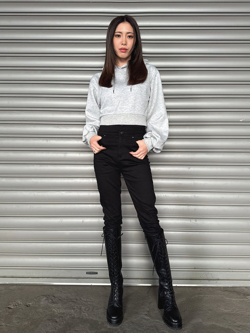 フードロゴラメ裏毛トップス