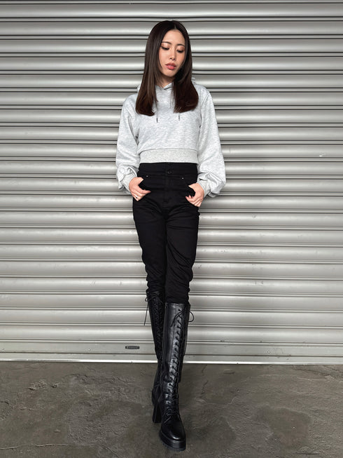 フードロゴラメ裏毛トップス