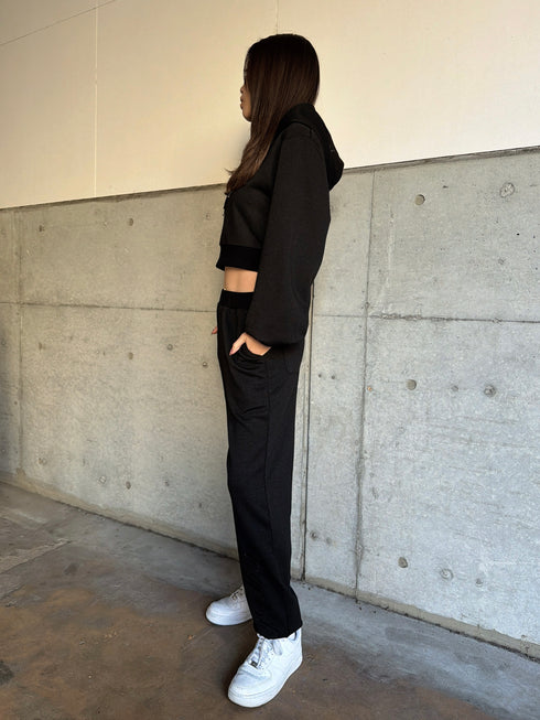 フードロゴラメ裏毛トップス