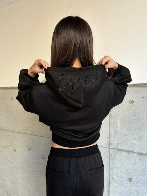 フードロゴラメ裏毛トップス