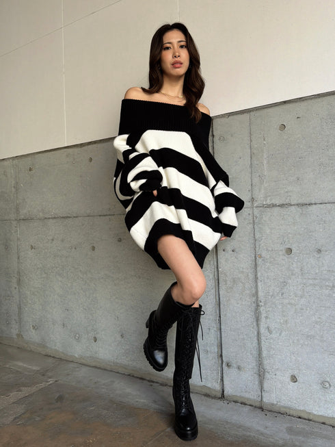 2WAYボーダーニットトップス