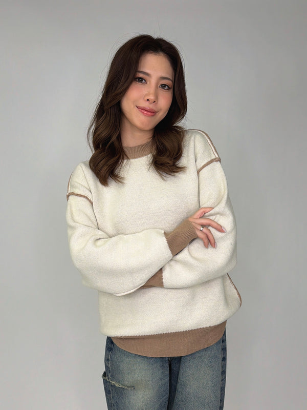 リバーシブル配色ニットトップス