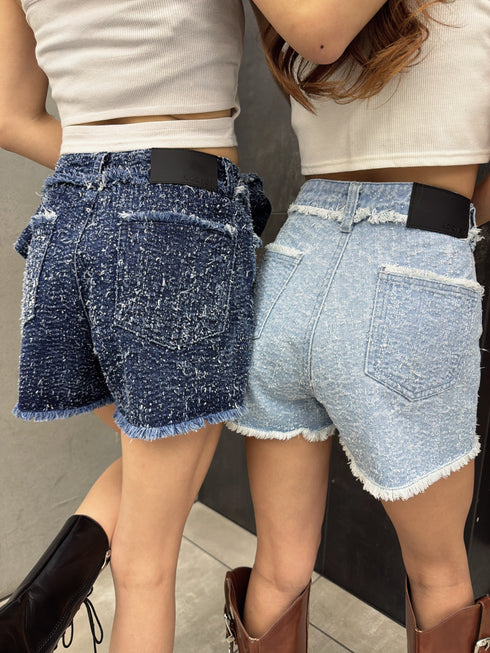 ツイードデニムショートパンツ