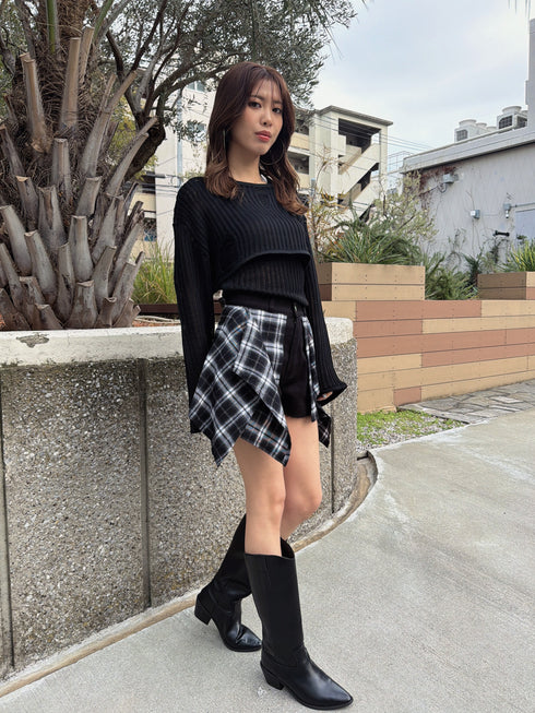 チェックシャツドッキングツイルショートパンツ