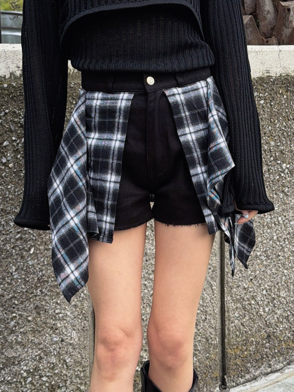 チェックシャツドッキングツイルショートパンツ