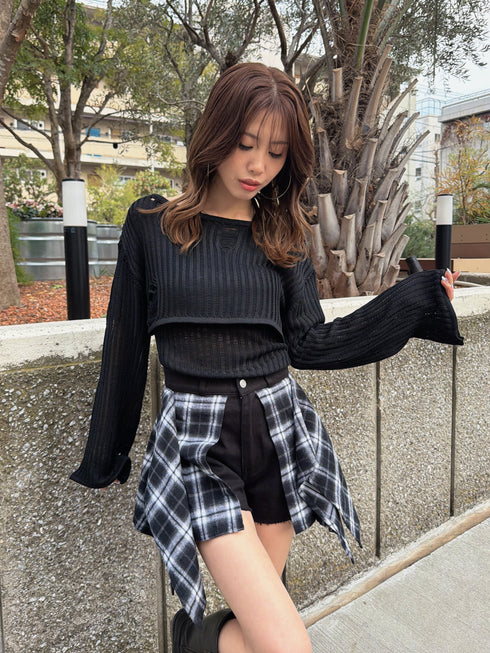 チェックシャツドッキングツイルショートパンツ