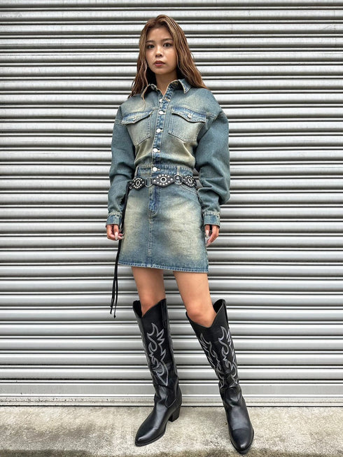 ヴィンテージ加工デニムワンピース