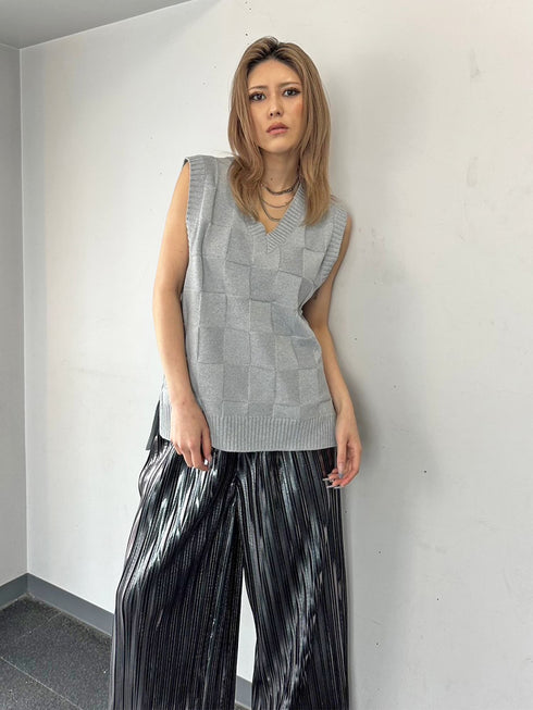 ブロックチェックニットベスト