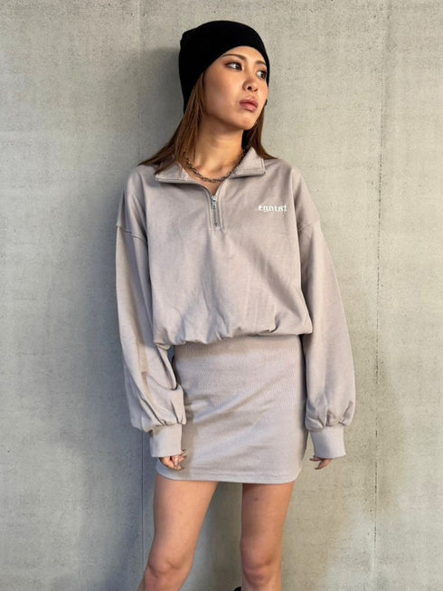 ハーフZIP裏毛ミニワンピース