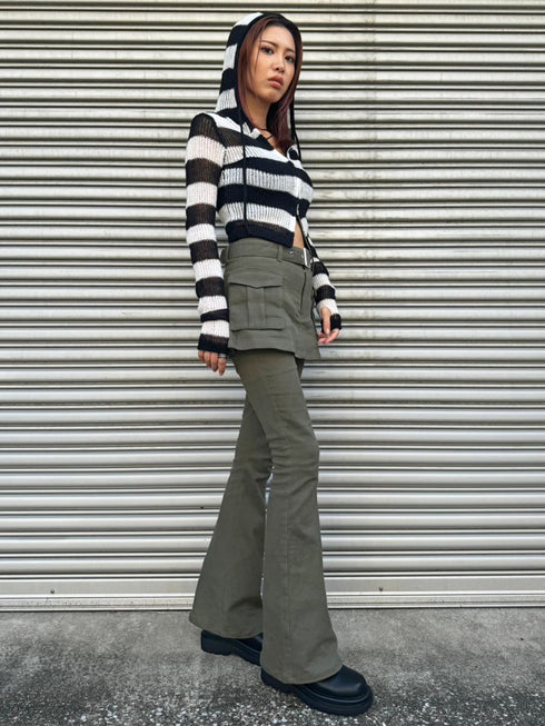 ボーダー透かしニットパーカー