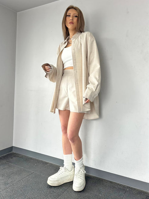 リネンライクシャツセットアップ