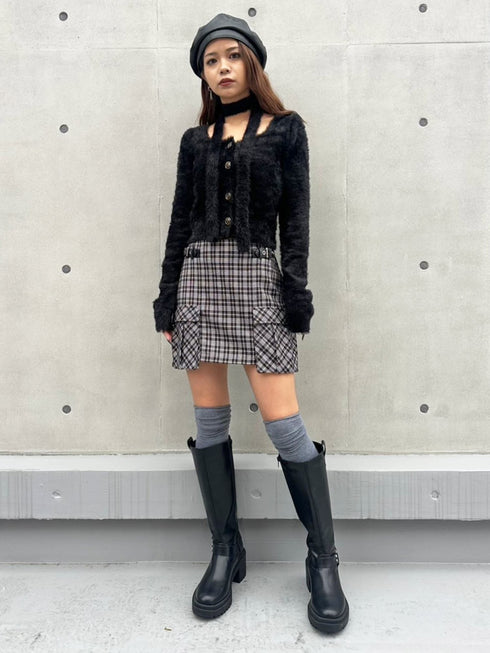 ストール付スクエアネックニットトップス