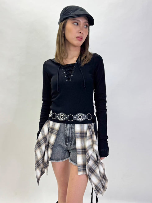 レースアップフードトップ