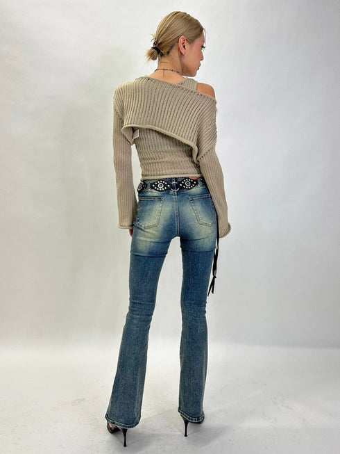 ダメージレイヤードニットトップ