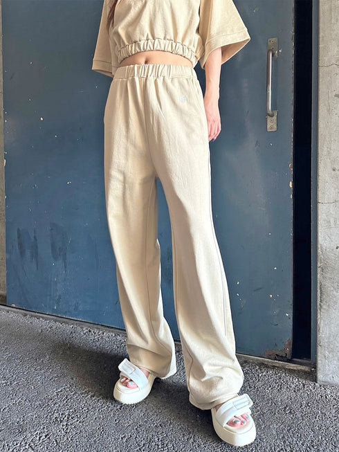 パイピングラインロゴ刺繍ワイドパンツ