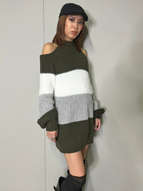 3カラー肩あきニットトップスⅡ